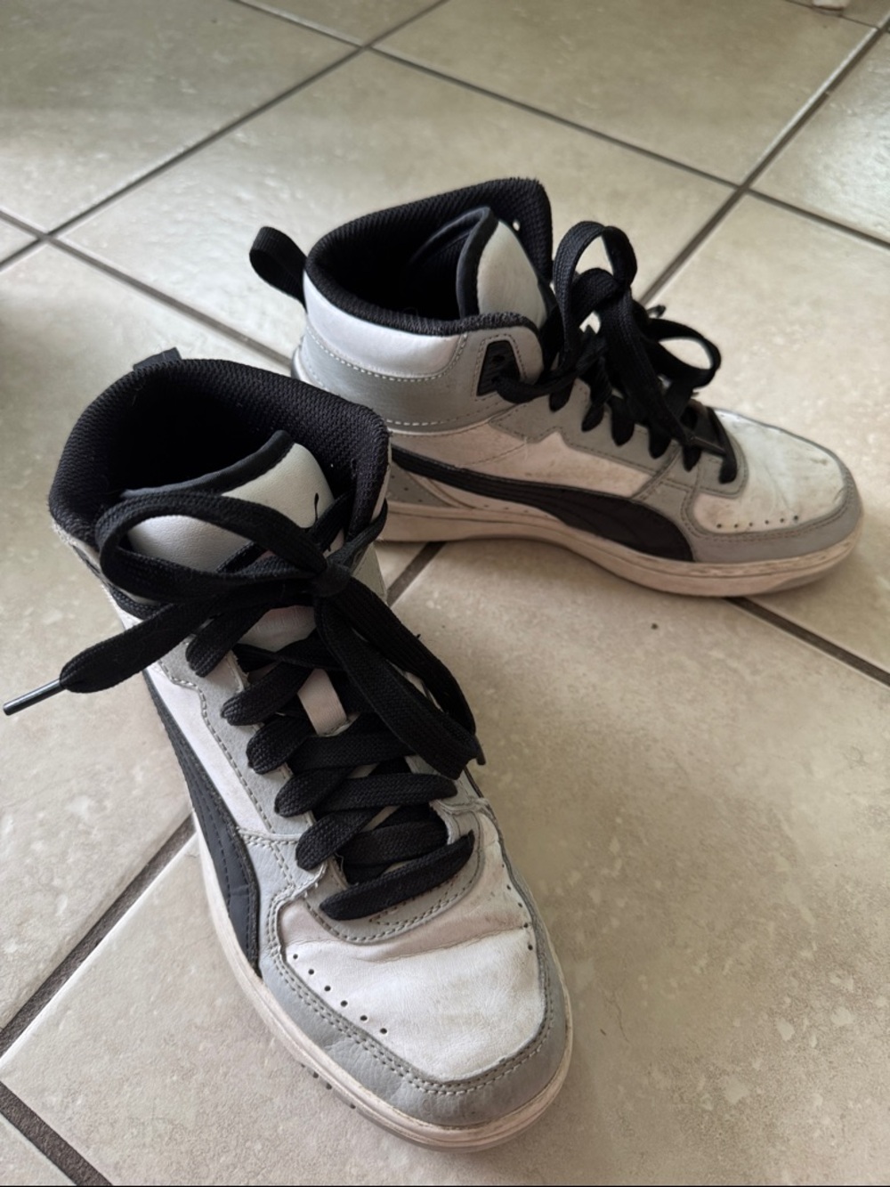 Puma Kids High-Top Sneakers in White and Black